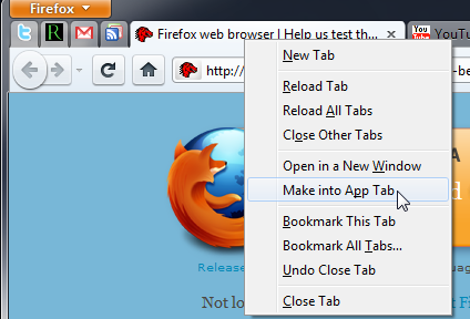 Firefox 4.0 app tab